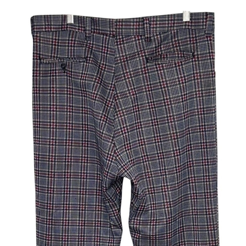 Vintage Plaid Trousers 35x30 Multicolor 70s Retro‎ Knit Straight Leg Slacks